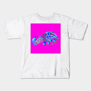 pangolin anteater ecopop in tribal floral totonac art in zentangle Kids T-Shirt